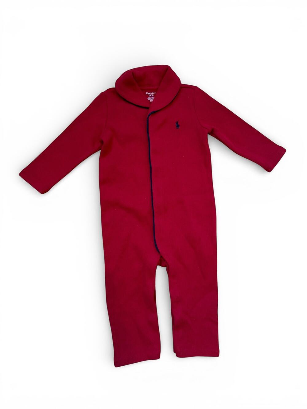 Polo Ralph Lauren Baby Boy Red French Ribbed Cotton Onesie Coverall Size 12M